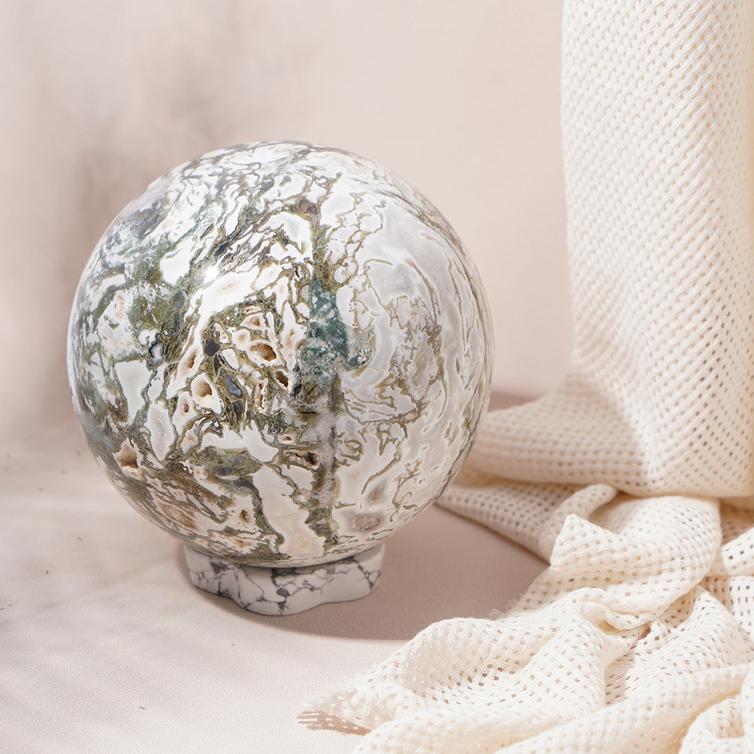 Huge Drusy Moss Agate Sphere 63CM